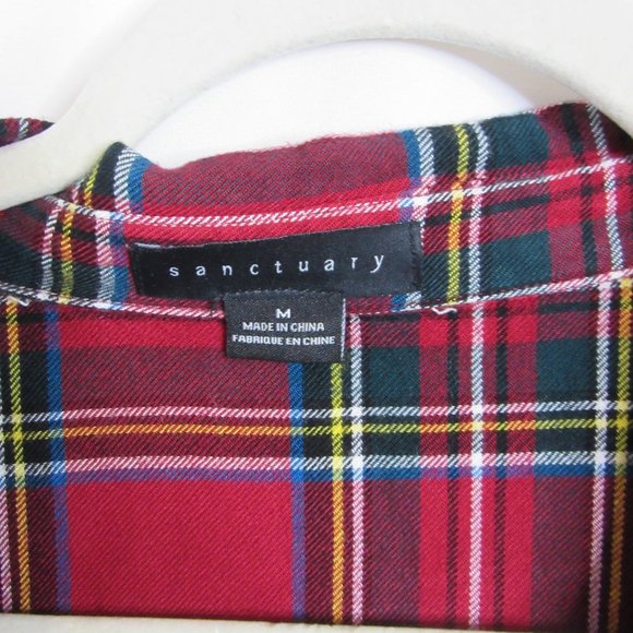 Sanctuary Red Plaid Button-Up Boyfriend Long Sleeve Snap Shirt Size Medium - Picture 6 of 7